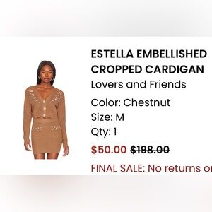 Lovers + Friends Chestnut Cropped Cardigan